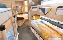 A second two-person bunk bed is optionally available instead of the seating lounge in the 730 FKR