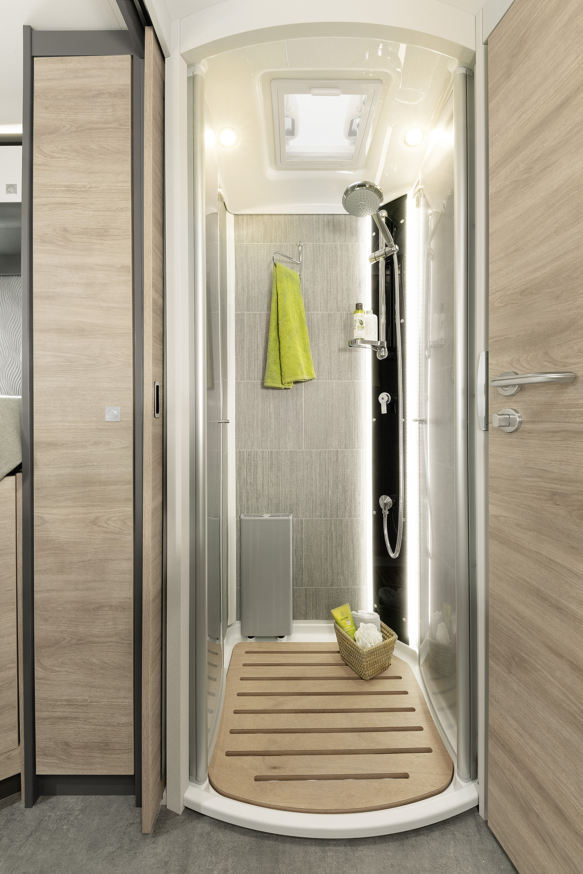 There is also plenty of space in the separate shower with backlit fittings.