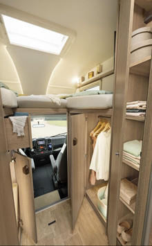 Plenty of storage space and a sturdy partition between the living room and cab (coachbuilt models)