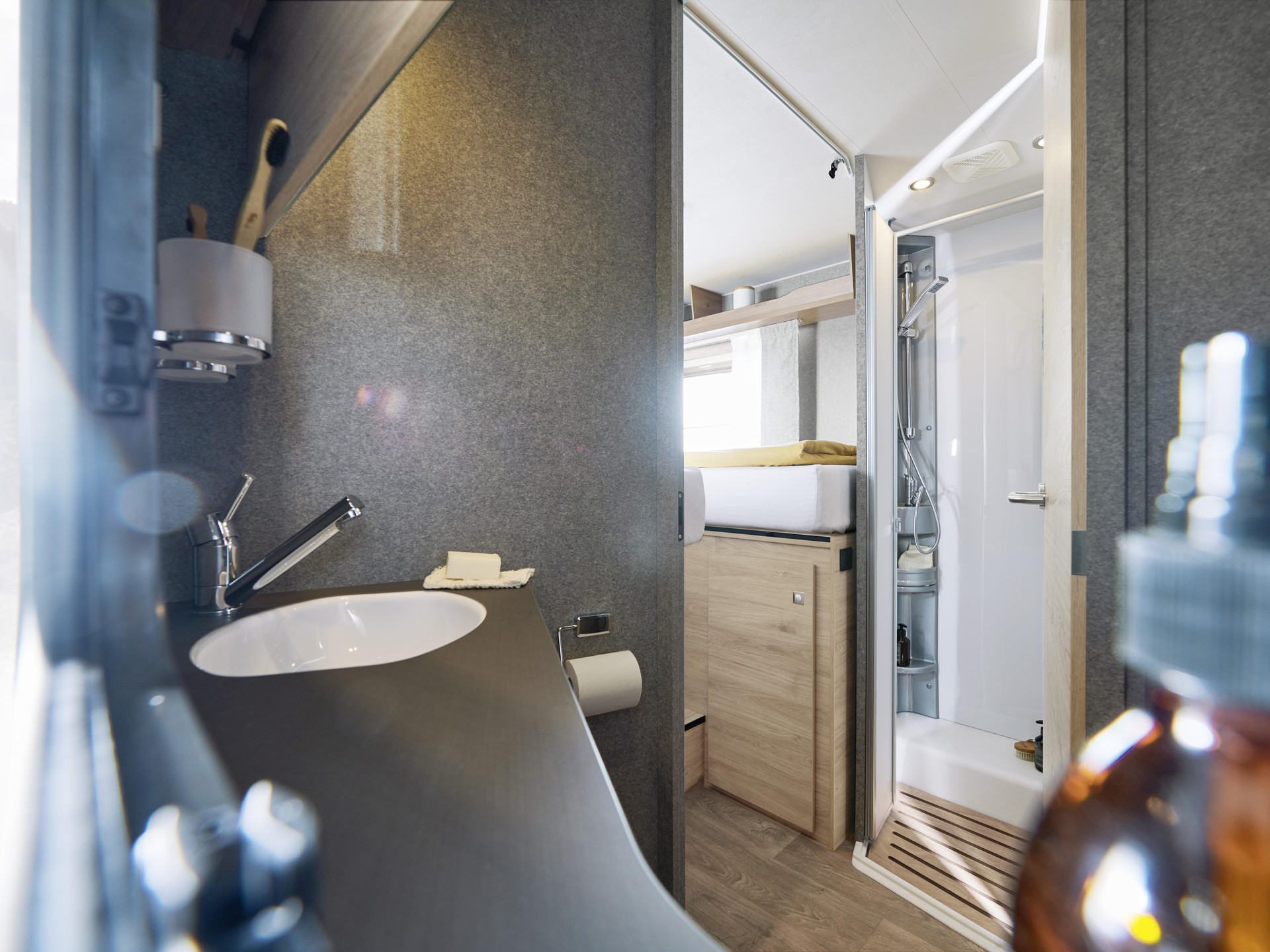 Premium materials and workmanship also lend the bathroom a touch of luxury.